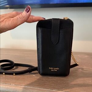 Kate Spade Black Phone Crossbody with Gold Chain